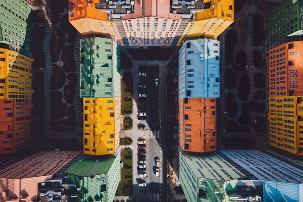 Farverige Bygninger Set Fra Luften